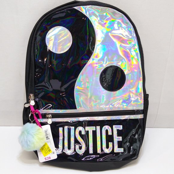 Justice Girls 17" Laptop Backpack w/ Pom Pom Dangle Backpack for Girls & Teens - Picture 1 of 3